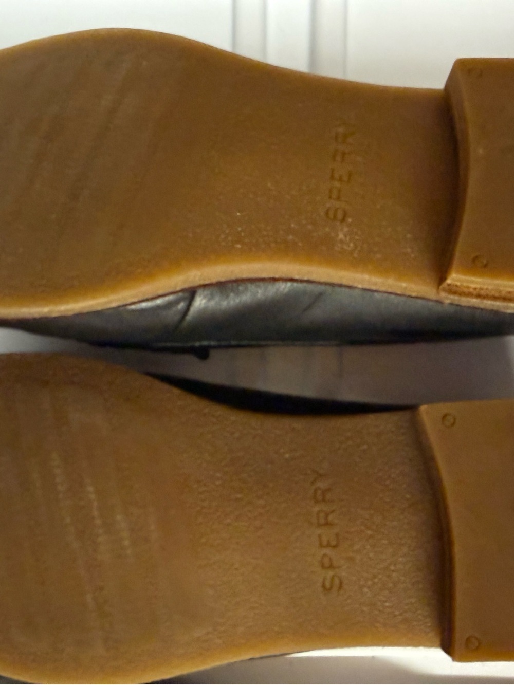 Sperry Women’s Black Leather Boat Shoes with Tan Soles